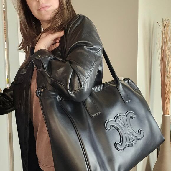 Celine Large Cabas Hippo Drawstring Cuir Triomphe Smooth Leather Tote Black - Picture 8 of 8